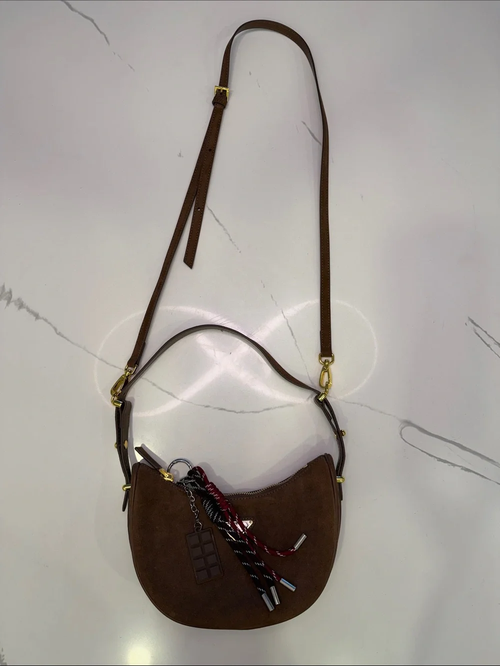 Arque Brown Suede Shoulder/Crossbody Bag with Tassel Charm